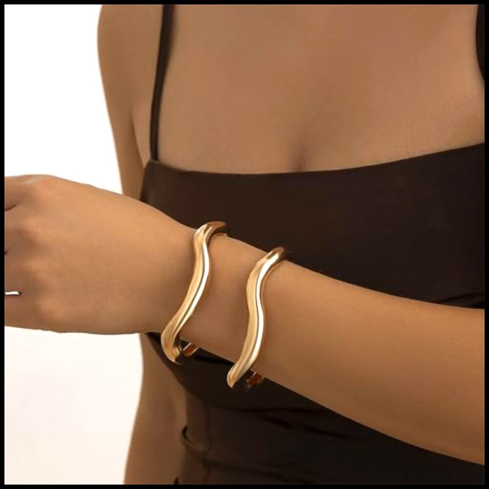 Chunky Gold Cuff Bracelets Stackable Minimalist M… - image 2